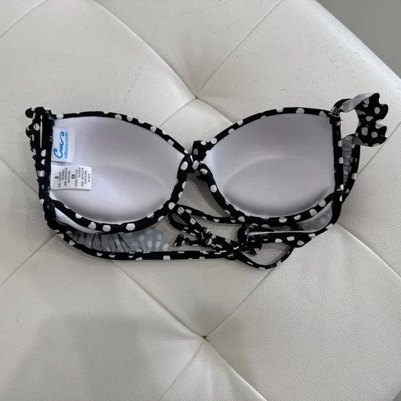 California Waves Black and White Polka Dot Bikini Top - Picture 6 of 7